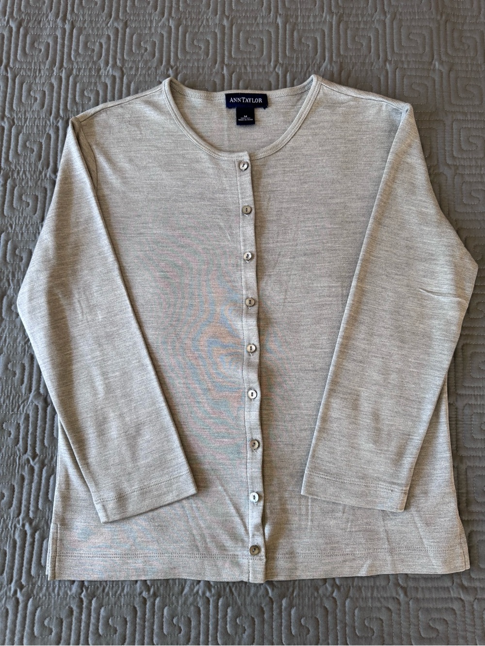 Ann Taylor Light Gray Silk Knit Cardigan